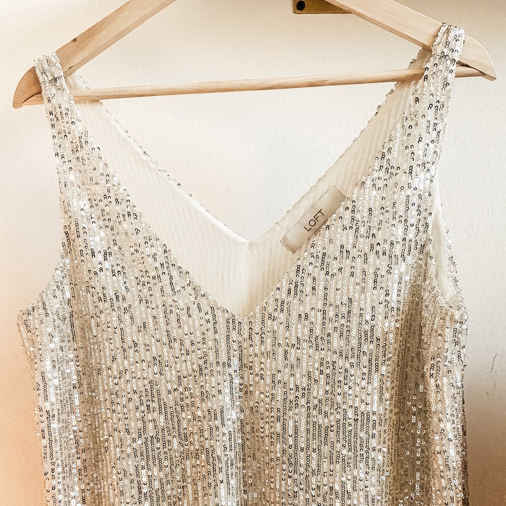 NWT LOFT SILVER SEQUIN TANK